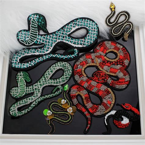 PAIR (2) Embroidered Red & Green Snake Patch Gucci Style 